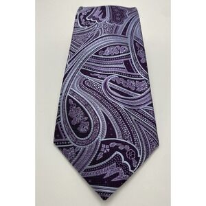Tasso Elba Men's Floral Paisley Silk Neck Tie Handmade Luxury Chic Blue Purple